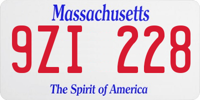 MA license plate 9ZI228