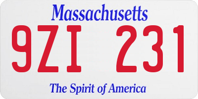 MA license plate 9ZI231