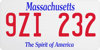 MA license plate 9ZI232