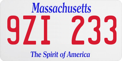 MA license plate 9ZI233