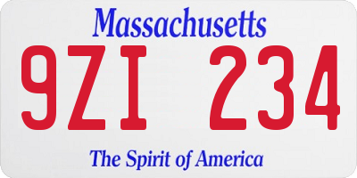 MA license plate 9ZI234