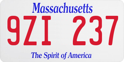 MA license plate 9ZI237