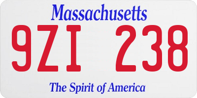 MA license plate 9ZI238