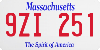 MA license plate 9ZI251