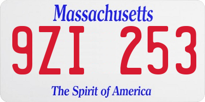 MA license plate 9ZI253