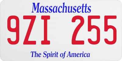 MA license plate 9ZI255