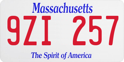 MA license plate 9ZI257