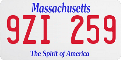 MA license plate 9ZI259