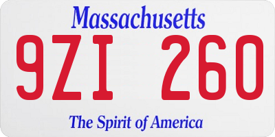 MA license plate 9ZI260