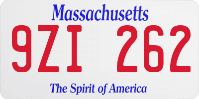 MA license plate 9ZI262