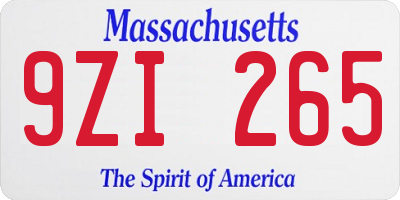 MA license plate 9ZI265