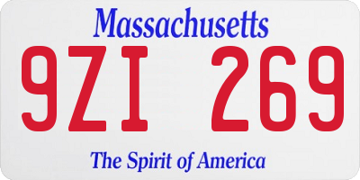 MA license plate 9ZI269