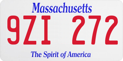 MA license plate 9ZI272