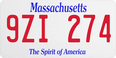 MA license plate 9ZI274