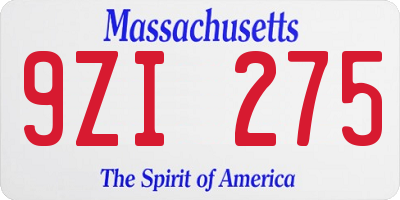 MA license plate 9ZI275