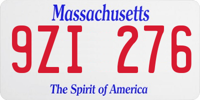 MA license plate 9ZI276