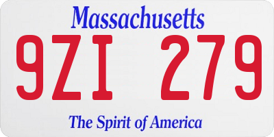 MA license plate 9ZI279