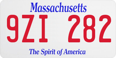 MA license plate 9ZI282