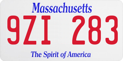 MA license plate 9ZI283