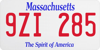 MA license plate 9ZI285