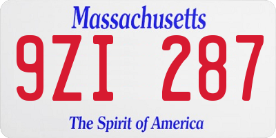 MA license plate 9ZI287