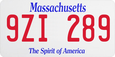 MA license plate 9ZI289