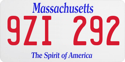 MA license plate 9ZI292