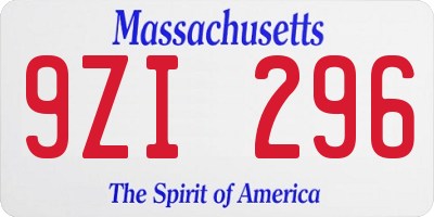 MA license plate 9ZI296