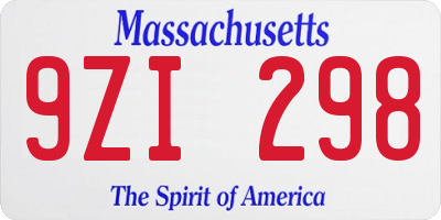 MA license plate 9ZI298