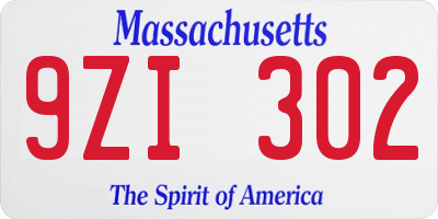 MA license plate 9ZI302