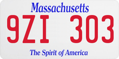 MA license plate 9ZI303