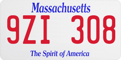 MA license plate 9ZI308