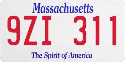 MA license plate 9ZI311