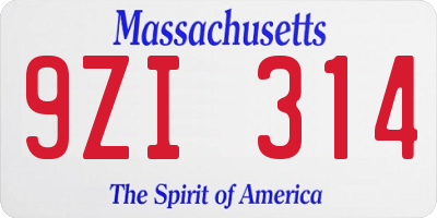 MA license plate 9ZI314