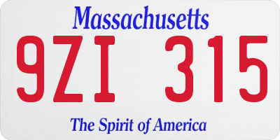 MA license plate 9ZI315