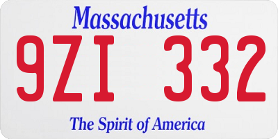 MA license plate 9ZI332