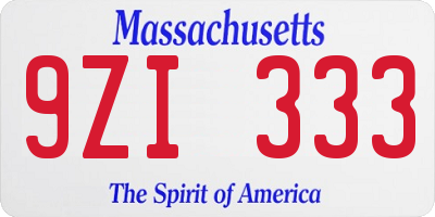 MA license plate 9ZI333