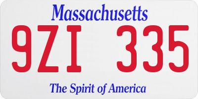 MA license plate 9ZI335