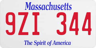 MA license plate 9ZI344