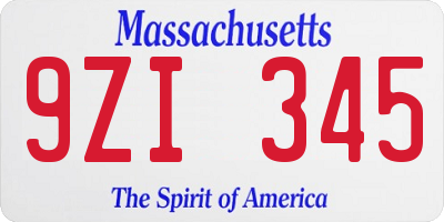 MA license plate 9ZI345