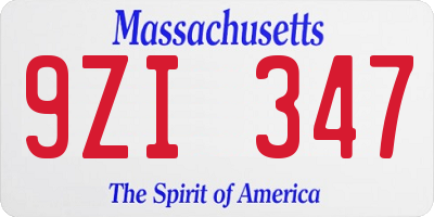 MA license plate 9ZI347