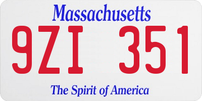 MA license plate 9ZI351