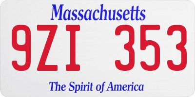 MA license plate 9ZI353