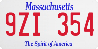 MA license plate 9ZI354