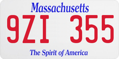 MA license plate 9ZI355