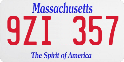 MA license plate 9ZI357