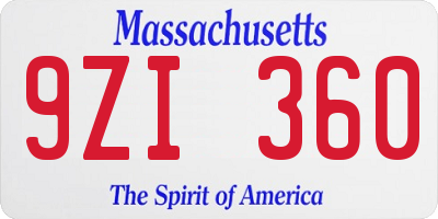 MA license plate 9ZI360