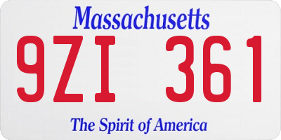 MA license plate 9ZI361