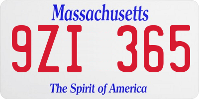 MA license plate 9ZI365