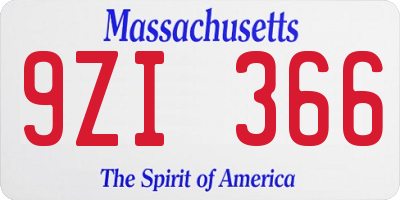 MA license plate 9ZI366
